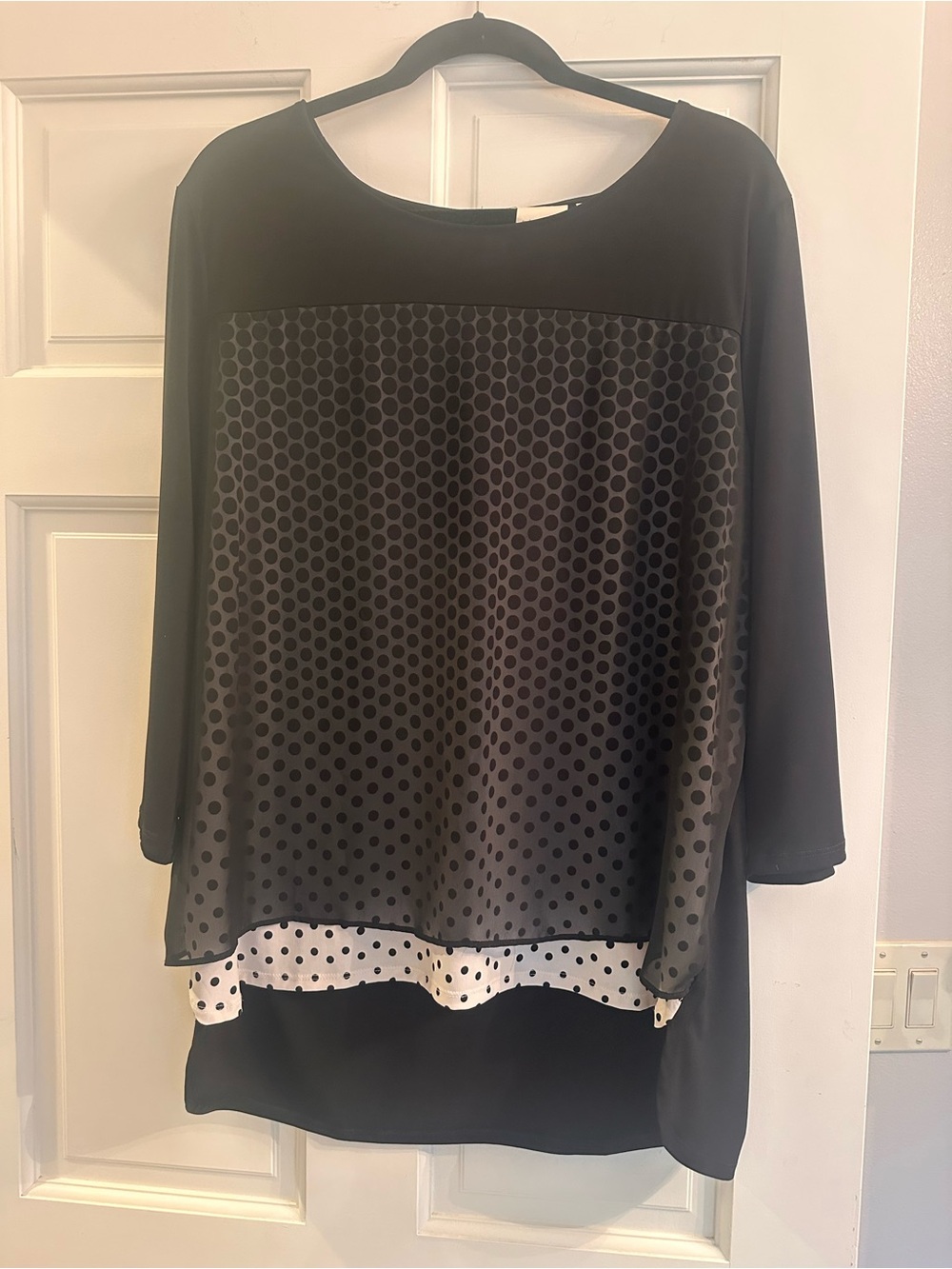 NWOT Chico's Black Polka Dot Layered Tunic with White Trim
